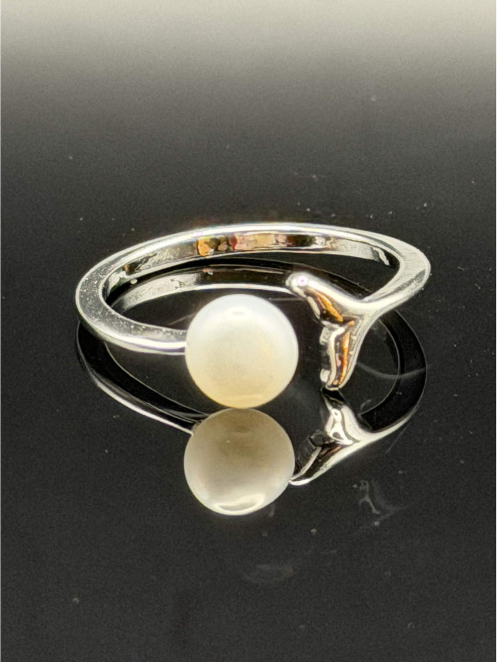 Freshwater Pearl Whale Tail Mermaid White Gold Plated Adjustable Ring